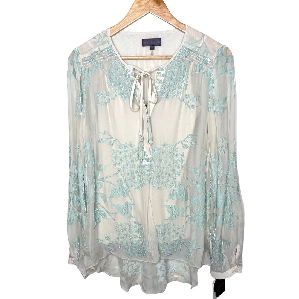 Hale Bob Ivory Silk Velvet Beaded Top Medium